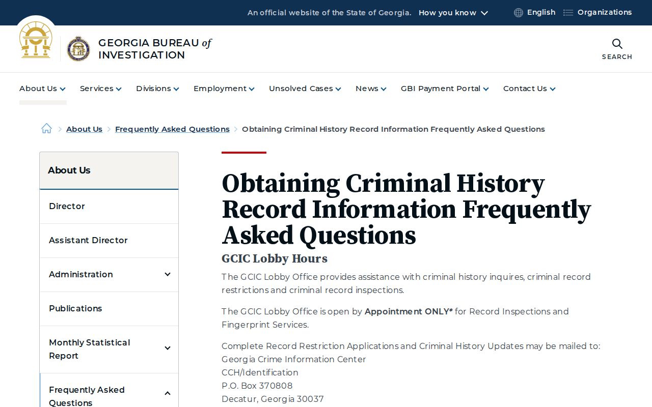 GBI criminal history FAQ for official Wilcox County record checks