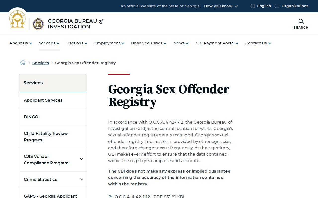 GBI Georgia Sex Offender Registry access for Wilcox County