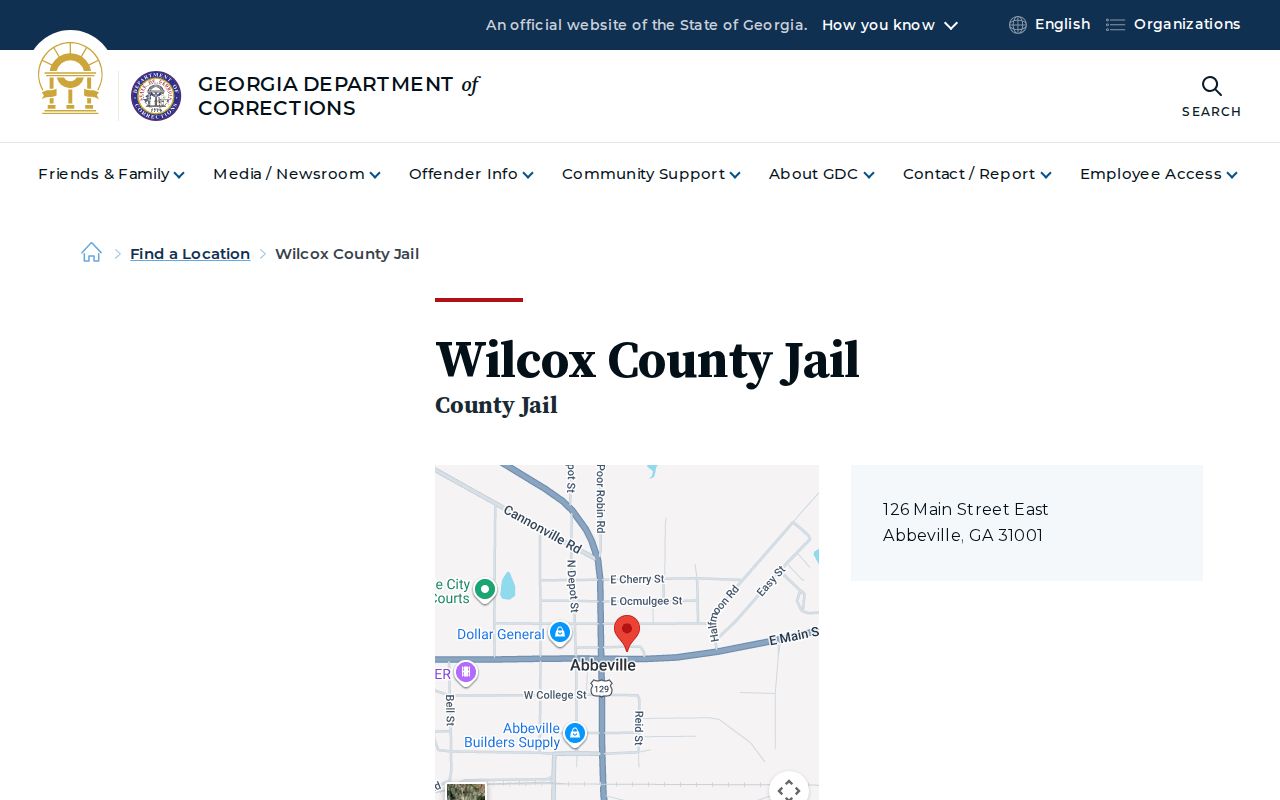Official Wilcox County Jail listing