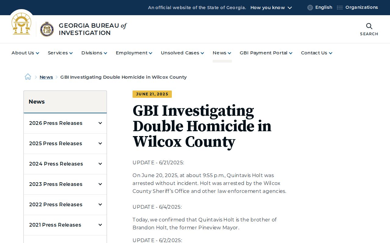 GBI Wilcox County investigation notice