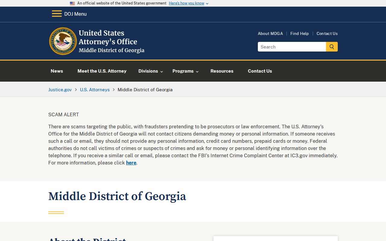 United States Attorney for the Middle District of Georgia website