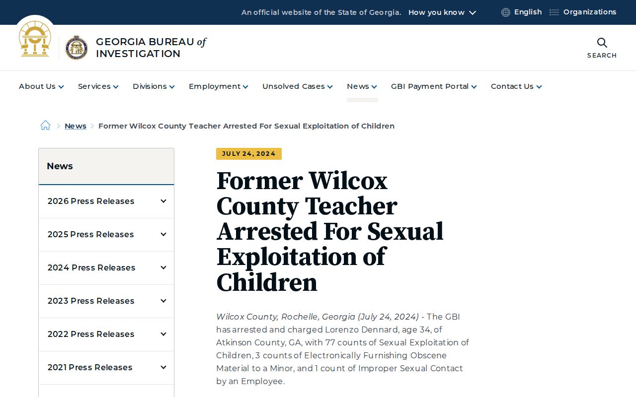 GBI Wilcox County criminal investigation press release