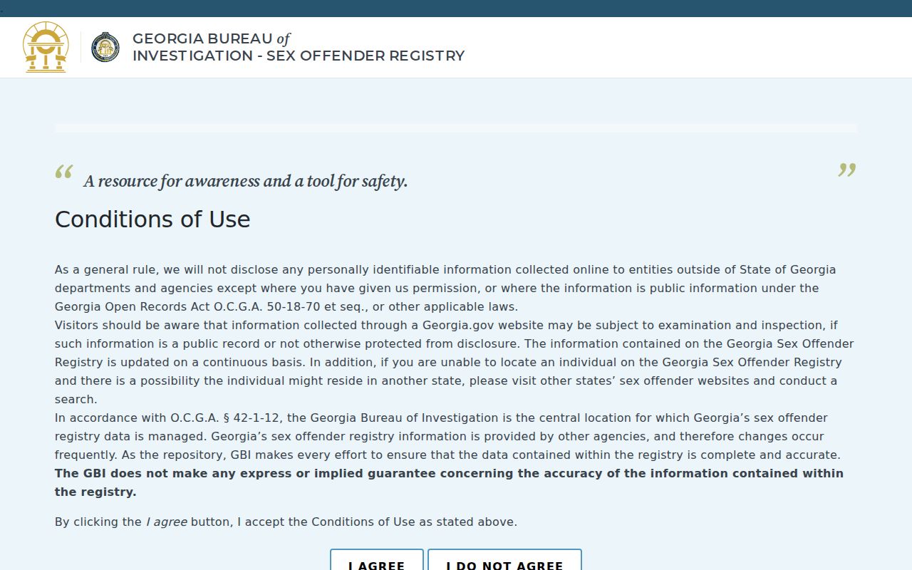 Georgia Sex Offender Registry search interface